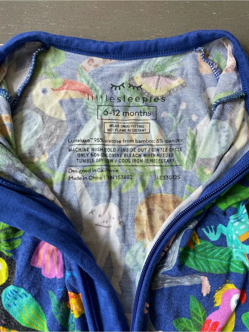 6-12m Little Sleepies Bamboo Zippy in Jungle Animal Print